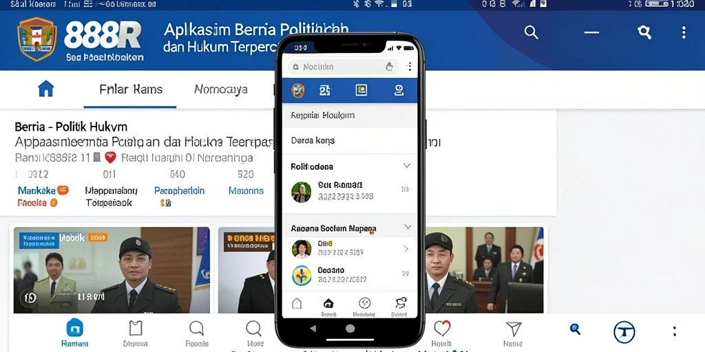 Tampilan antarmuka utama 888R dengan berita politik dan hukum terbaru.